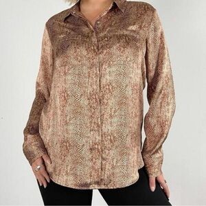 a new day Brown Snake Patterned Button Down Shirt Size L